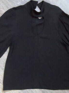 Flynn Skye 'Leah' Black Crepe Blouse Long Sleeve Cutout Front Sz Lg